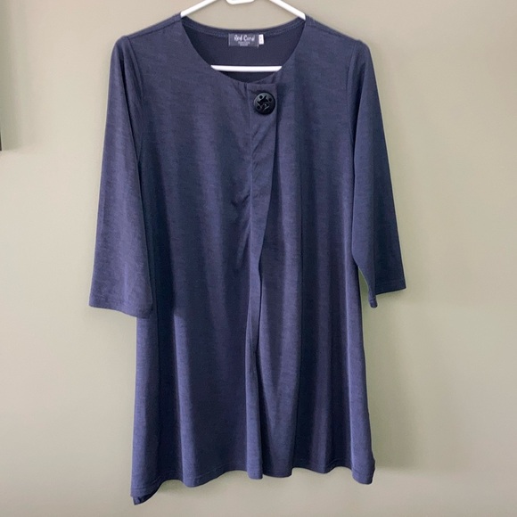 Red Coral Elegant Blue Tunic Top with Flowing Silhouette - Picture 1 of 14